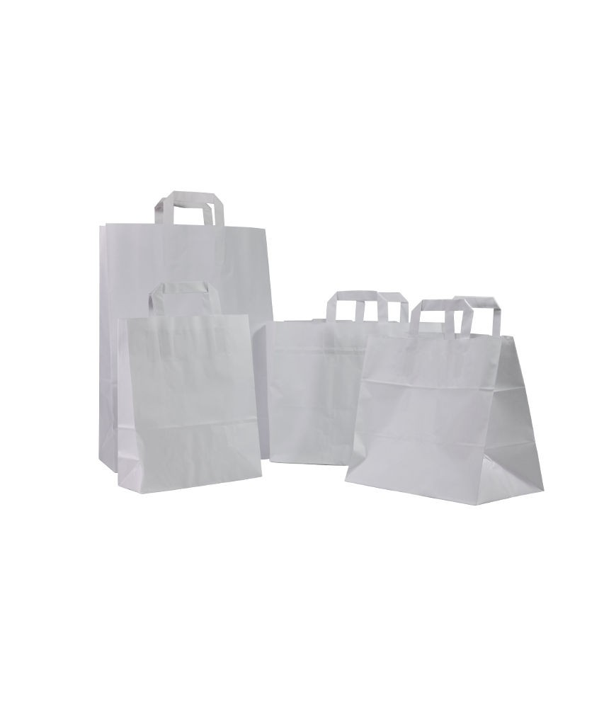 Sacs cabas poignées plates kraft blanc 70 gr/m² - 22 + 10 x 28 cm